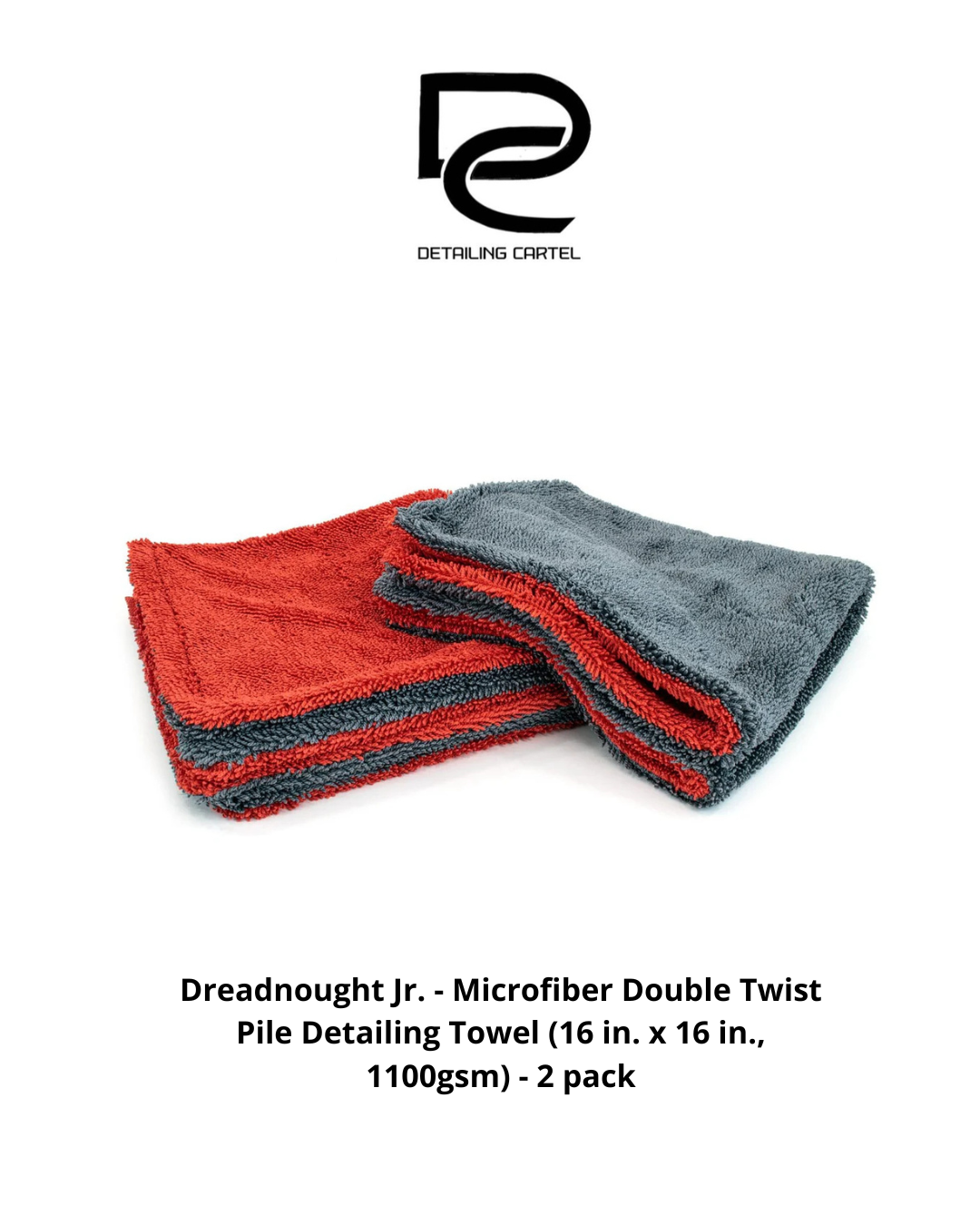Dreadnought Jr. - Microfiber Double Twist Pile Detailing Towel (16 in. x 16 in., 1100gsm) - 2 pack