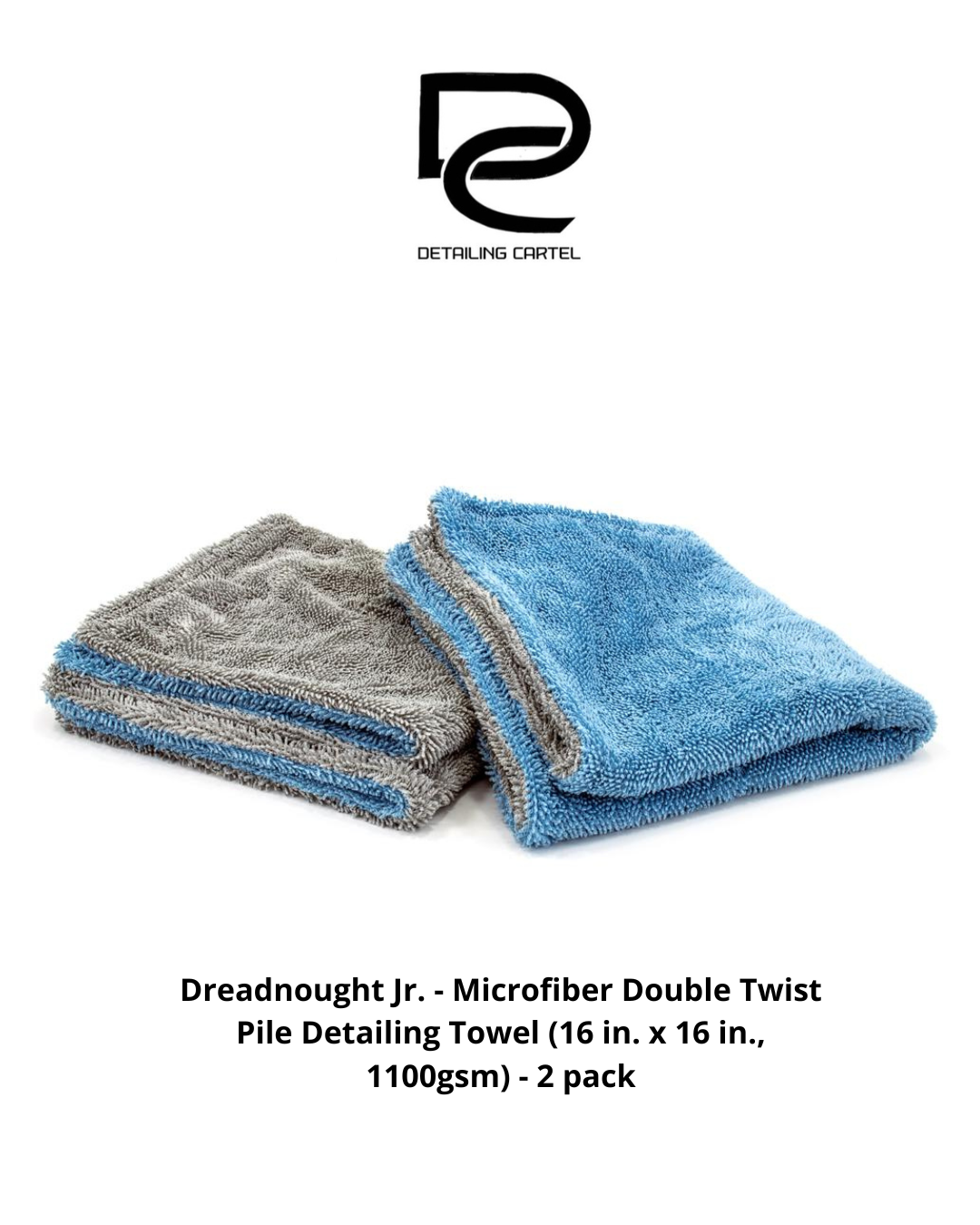 Dreadnought Jr. - Microfiber Double Twist Pile Detailing Towel (16 in. x 16 in., 1100gsm) - 2 pack