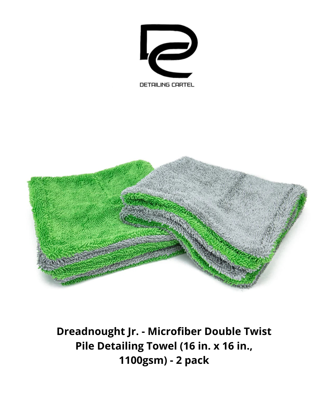 Dreadnought Jr. - Microfiber Double Twist Pile Detailing Towel (16 in. x 16 in., 1100gsm) - 2 pack
