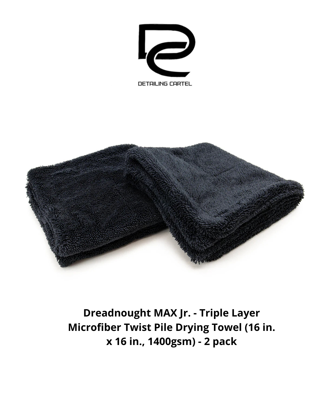 Dreadnought MAX Jr. - Triple Layer Microfiber Twist Pile Drying Towel (16 in. x 16 in., 1400gsm) - 2 pack