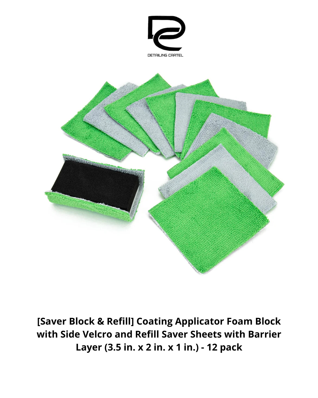 [Saver Block & Refill] Coating Applicator Foam Block with Side Velcro and Refill Saver Sheets with Barrier Layer (3.5 in. x 2 in. x 1 in.) - 12 pack