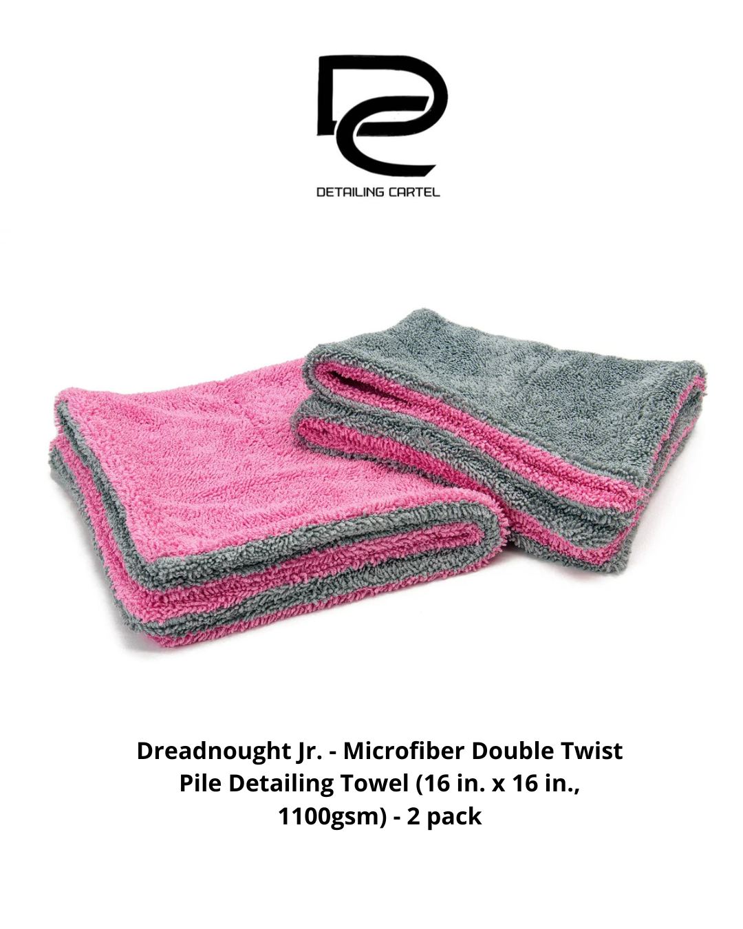 Dreadnought Jr. - Microfiber Double Twist Pile Detailing Towel (16 in. x 16 in., 1100gsm) - 2 pack