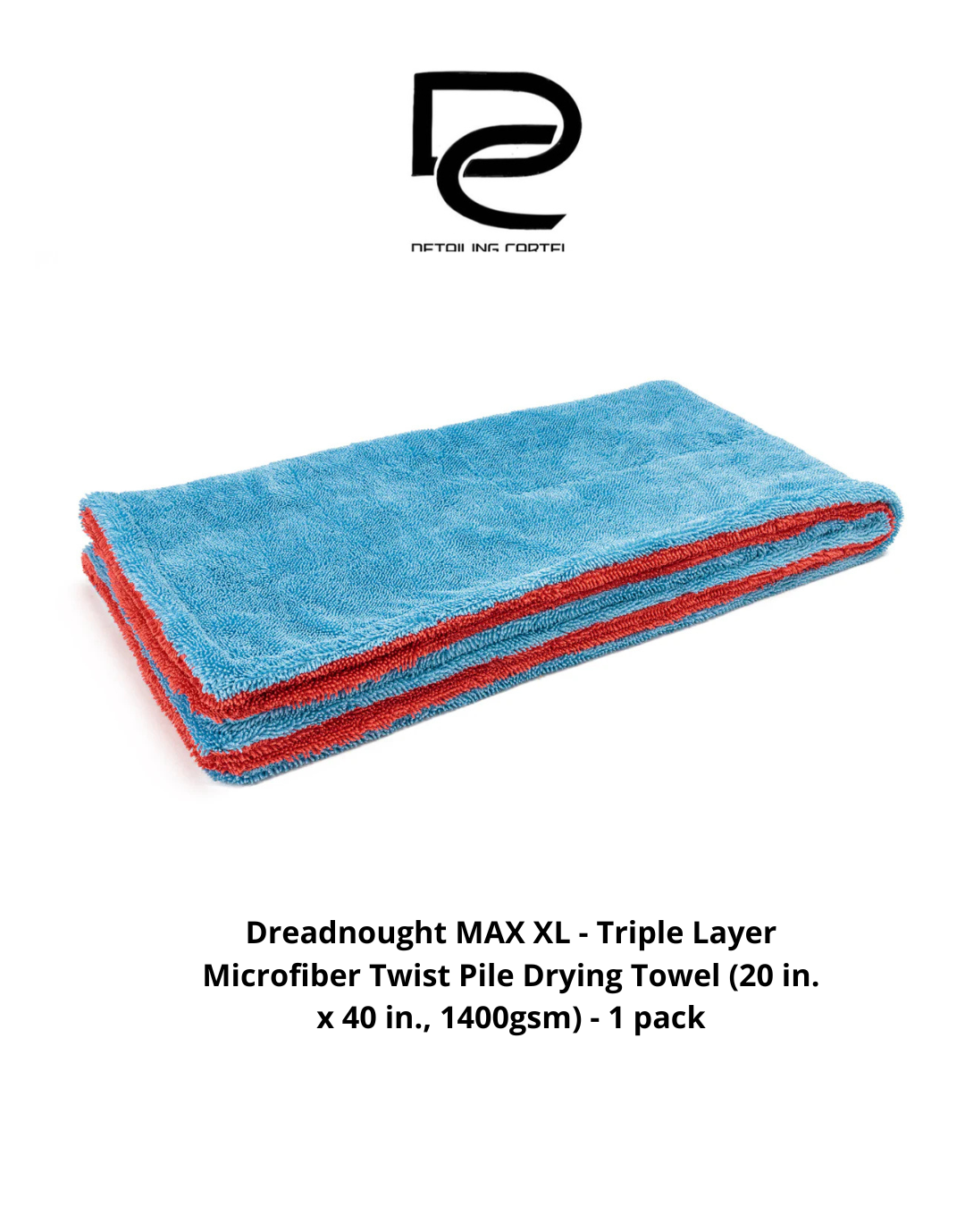 Dreadnought MAX XL - Triple Layer Microfiber Twist Pile Drying Towel (20 in. x 40 in., 1400gsm) - 1 pack