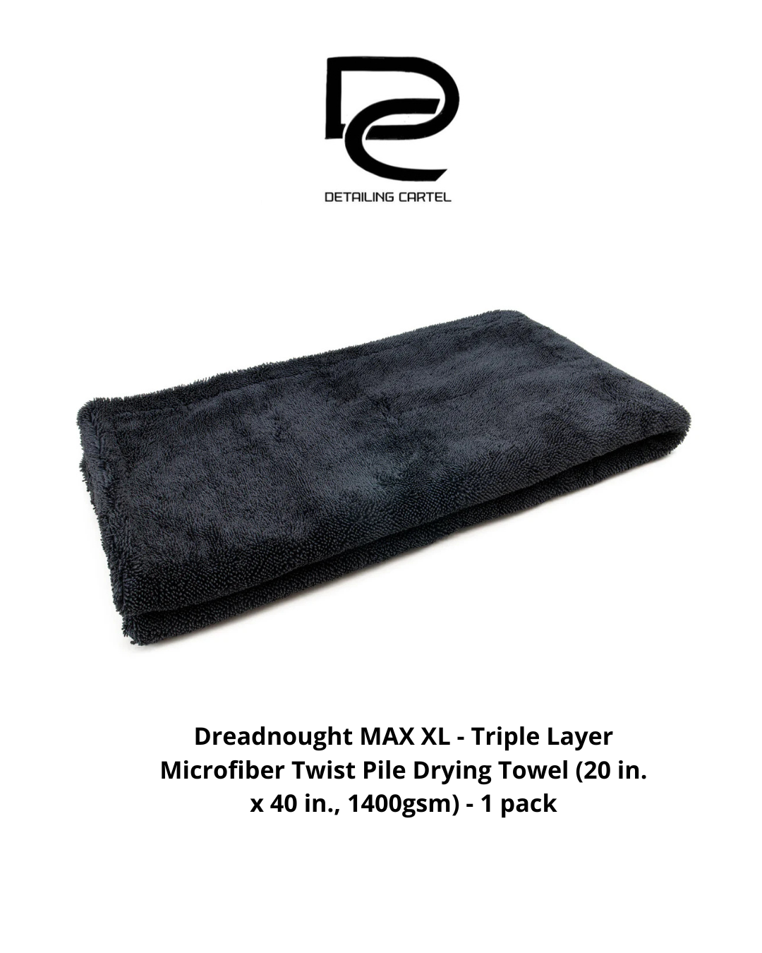 Dreadnought MAX XL - Triple Layer Microfiber Twist Pile Drying Towel (20 in. x 40 in., 1400gsm) - 1 pack