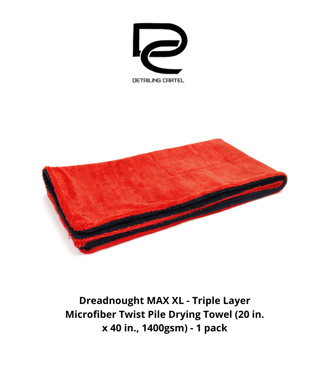 Dreadnought MAX XL - Triple Layer Microfiber Twist Pile Drying Towel (20 in. x 40 in., 1400gsm) - 1 pack